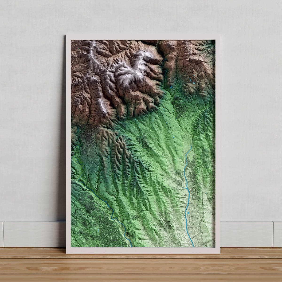 Mapa artístico del relieve de Sentmenat, al Vallès Occidental, con 15 km de entorno y base topográfica ICGC. Presentación enmarcada.
