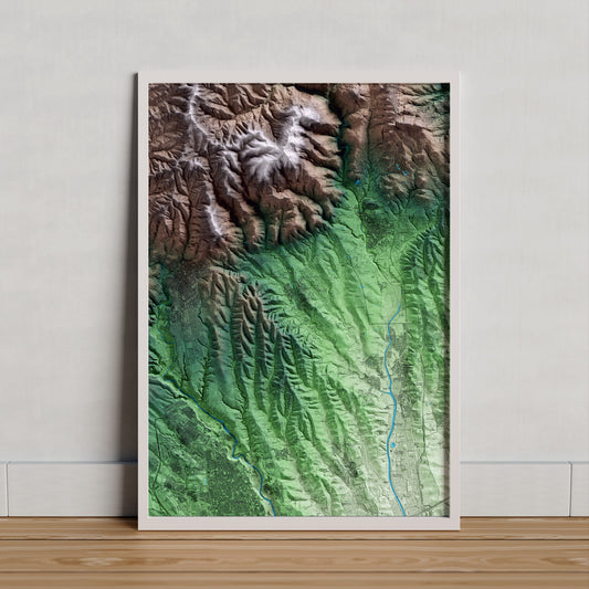 Mapa artístico del relieve de Sentmenat, al Vallès Occidental, con 15 km de entorno y base topográfica ICGC. Presentación enmarcada.