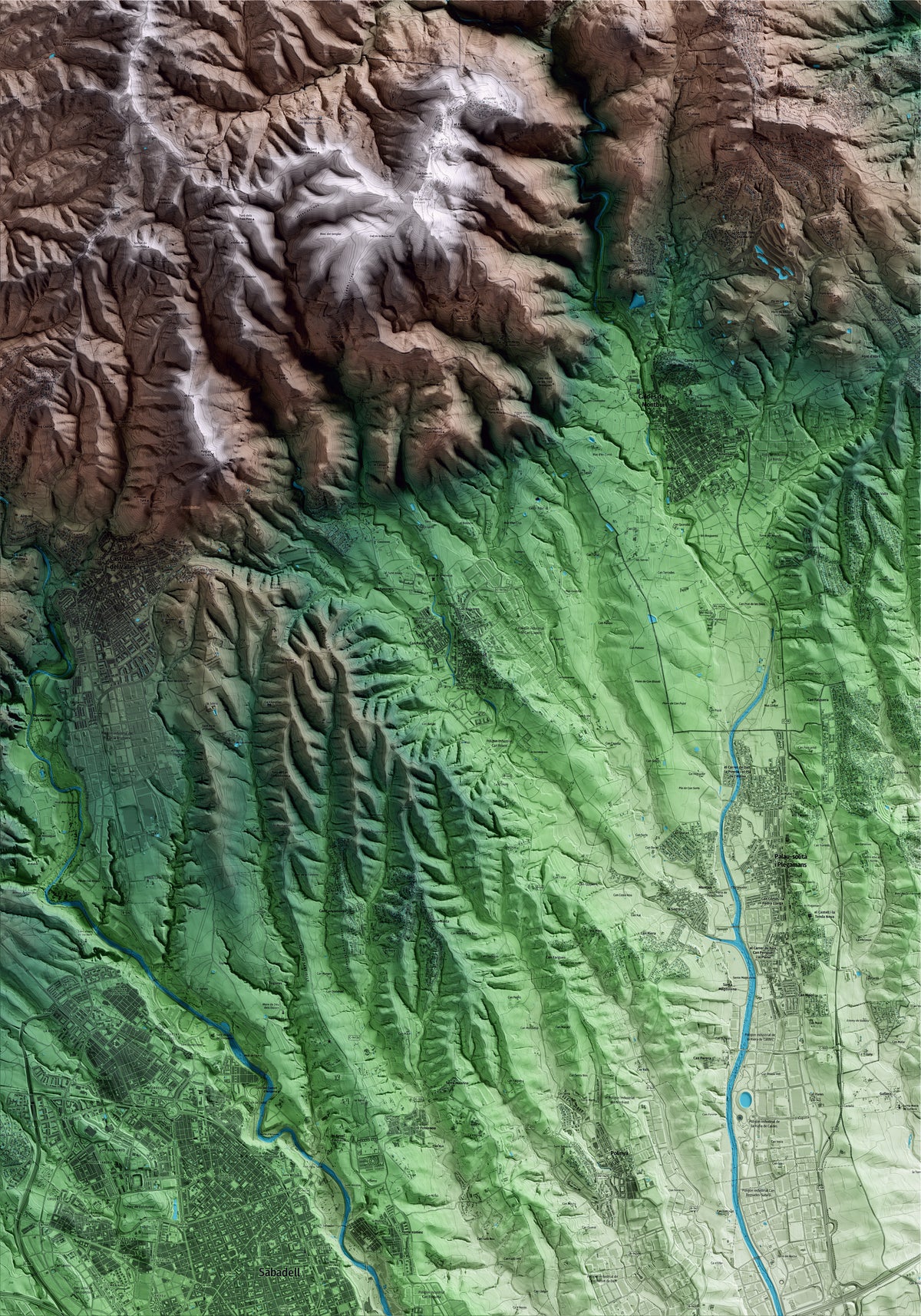 Mapa artístico del relieve de Sentmenat, al Vallès Occidental, con 15 km de entorno y base topográfica ICGC
