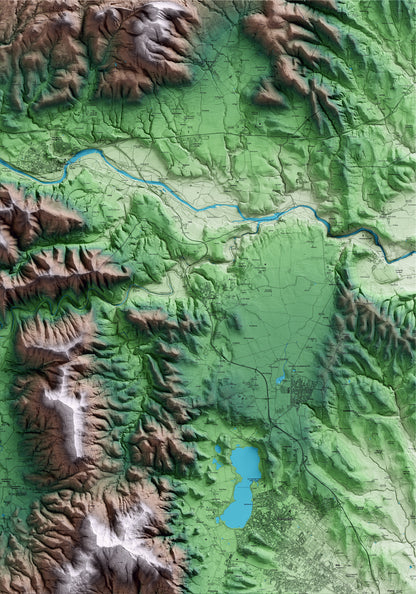 Mapa artístico del relieve de Serinyà, en el Pla de l'Estany, con 15 km de entorno y base topográfica ICGC