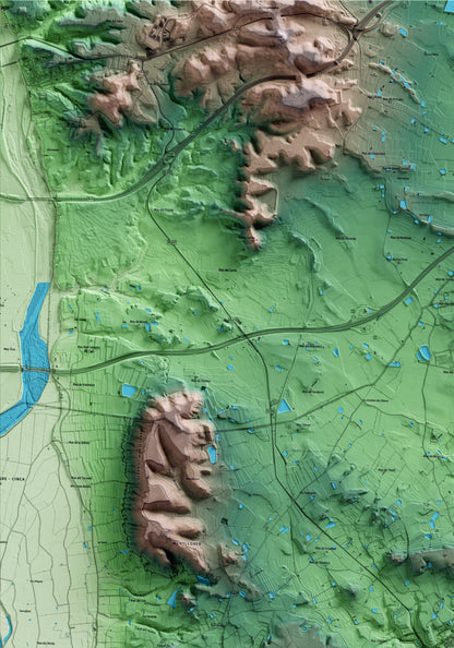 Mapa artístico del relieve de Seròs, al Segrià, con 15 km de entorno y base topográfica ICGC. Detalle de la zona superior izquierda.