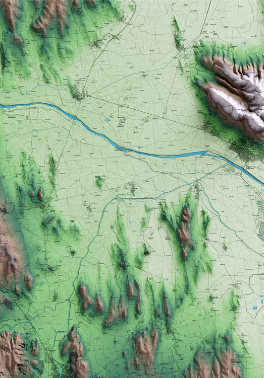 Mapa artístico del relieve de Serra de Daró, al Baix Empordà, con 15 km de entorno y base topográfica ICGC