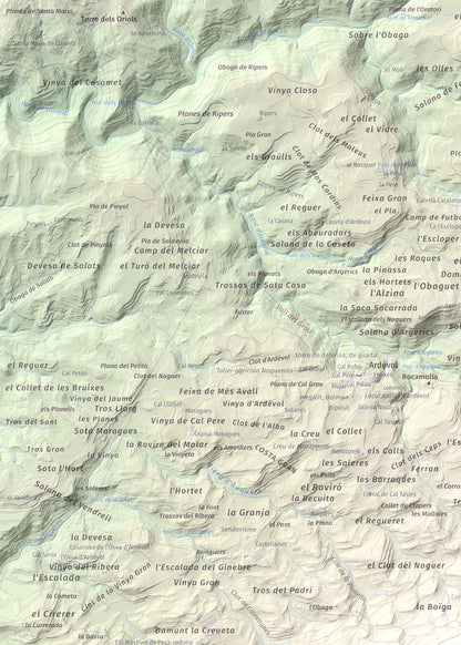 Mapa de relieve de Serra de Pinós, 928 m, Solsonès, lámina 100 Cims de Trobart. Detalle de la zona superior izquierda. 50 × 70 cm.