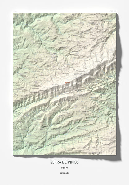 Mapa de relieve de Serra de Pinós, 928 m, Solsonès, lámina 100 Cims de Trobart 70 × 100 cm.