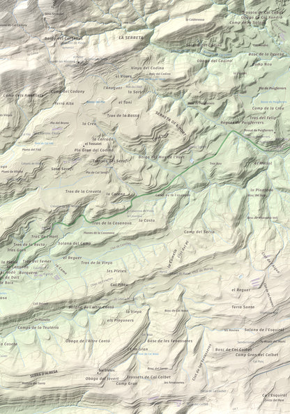 Mapa de relieve de Serra de Pinós, 928 m, Solsonès, lámina 100 Cims de Trobart. Detalle de la zona inferior derecha. 70 × 100 cm.