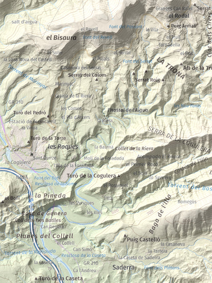 Mapa de relieve de Serrat Alt, 830 m, Osona, lámina 100 Cims de Trobart. Detalle de la zona superior izquierda. 30 × 40 cm.