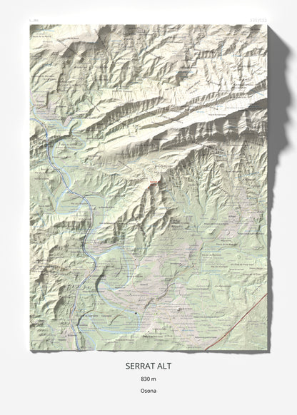Mapa de relieve de Serrat Alt, 830 m, Osona, lámina 100 Cims de Trobart 50 × 70 cm.