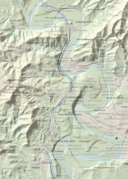 Mapa de relieve de Serrat Alt, 830 m, Osona, lámina 100 Cims de Trobart. Detalle de la zona inferior izquierda. 50 × 70 cm.