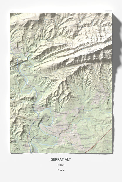 Mapa de relieve de Serrat Alt, 830 m, Osona, lámina 100 Cims de Trobart 61 × 91 cm.