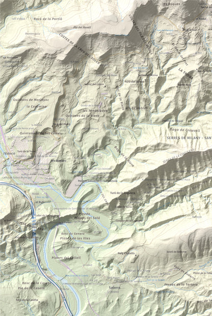 Mapa de relieve de Serrat Alt, 830 m, Osona, lámina 100 Cims de Trobart. Detalle de la zona superior izquierda. 61 × 91 cm.