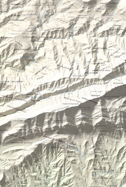 Mapa de relieve de Serrat Alt, 830 m, Osona, lámina 100 Cims de Trobart. Detalle de la zona superior derecha. 61 × 91 cm.