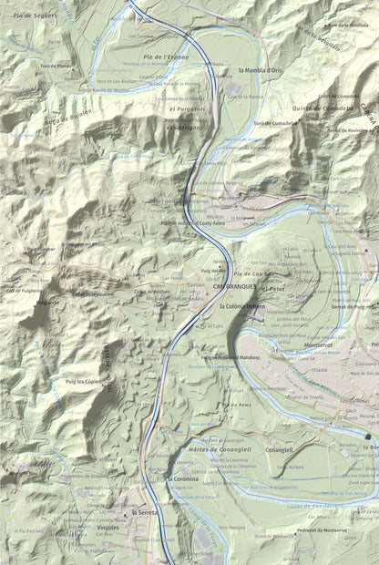 Mapa de relieve de Serrat Alt, 830 m, Osona, lámina 100 Cims de Trobart. Detalle de la zona inferior izquierda. 61 × 91 cm.