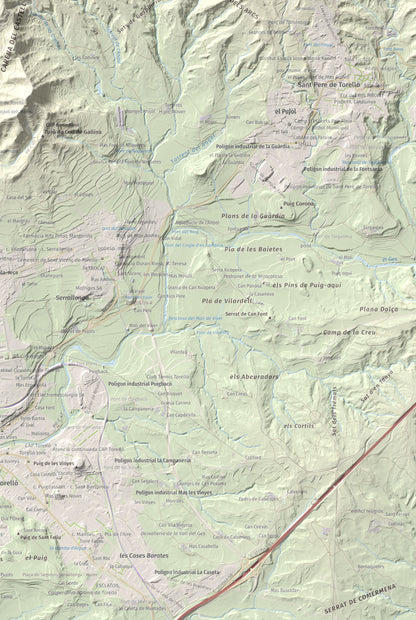 Mapa de relieve de Serrat Alt, 830 m, Osona, lámina 100 Cims de Trobart. Detalle de la zona inferior derecha. 61 × 91 cm.