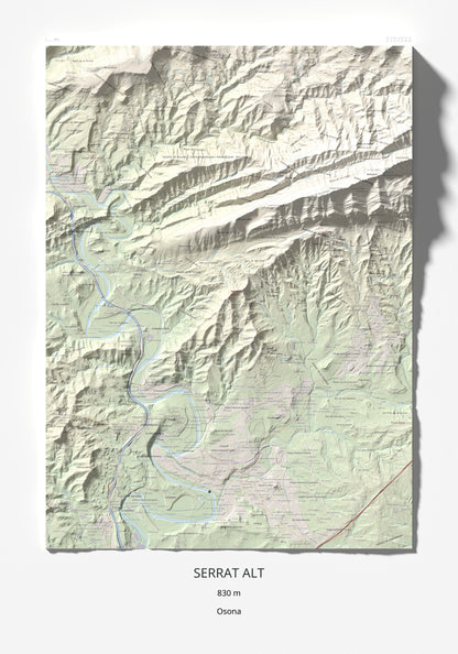Mapa de relieve de Serrat Alt, 830 m, Osona, lámina 100 Cims de Trobart 70 × 100 cm.