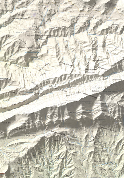 Mapa de relieve de Serrat Alt, 830 m, Osona, lámina 100 Cims de Trobart. Detalle de la zona superior derecha. 70 × 100 cm.