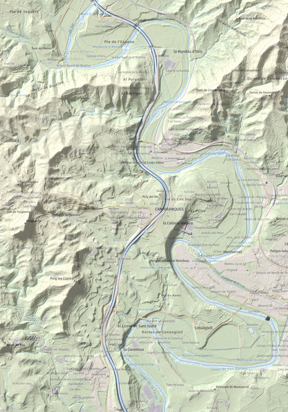 Mapa de relieve de Serrat Alt, 830 m, Osona, lámina 100 Cims de Trobart. Detalle de la zona inferior izquierda. 70 × 100 cm.
