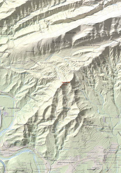 Mapa de relieve de Serrat Alt, 830 m, Osona, lámina 100 Cims de Trobart. Detalle de la zona central. 70 × 100 cm.