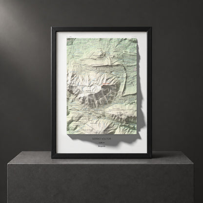 Mapa de relieve de Serrat Voltor, 2282 m, Berguedà, lámina 100 Cims de Trobart. Presentación enmarcada. 30 × 40 cm.