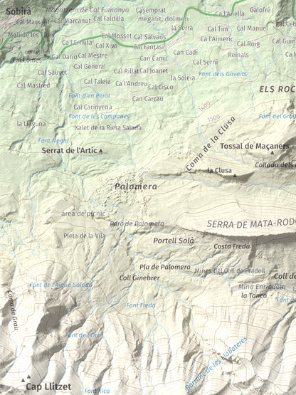 Mapa de relieve de Serrat Voltor, 2282 m, Berguedà, lámina 100 Cims de Trobart. Detalle de la zona superior izquierda. 30 × 40 cm.