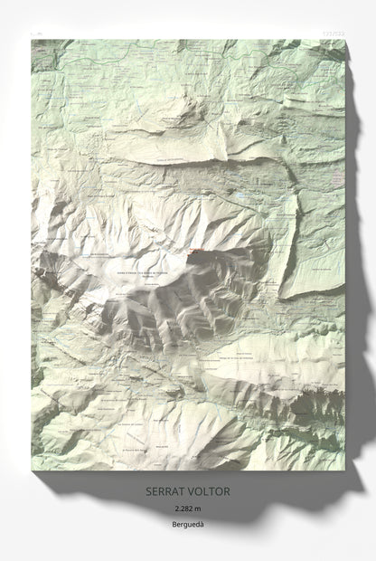 Mapa de relieve de Serrat Voltor, 2282 m, Berguedà, lámina 100 Cims de Trobart 61 × 91 cm.