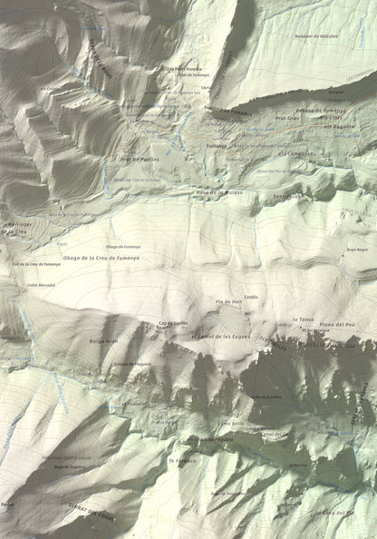 Mapa de relieve de Serrat Voltor, 2282 m, Berguedà, lámina 100 Cims de Trobart. Detalle de la zona inferior derecha. 70 × 100 cm.