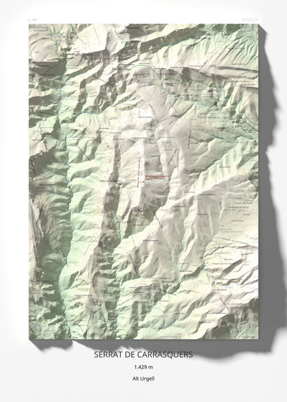 Mapa de relieve de Serrat de Carrasquers, 1429 m, Alt Urgell, lámina 100 Cims de Trobart 50 × 70 cm.