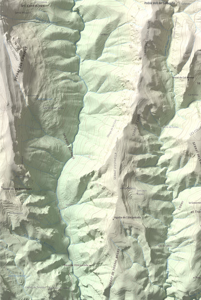 Mapa de relieve de Serrat de Carrasquers, 1429 m, Alt Urgell, lámina 100 Cims de Trobart. Detalle de la zona inferior izquierda. 61 × 91 cm.