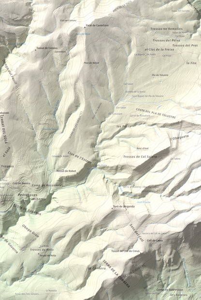 Mapa de relieve de Serrat de Carrasquers, 1429 m, Alt Urgell, lámina 100 Cims de Trobart. Detalle de la zona inferior derecha. 61 × 91 cm.