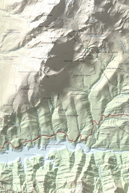 Mapa de relieve de Serrat de Migdia (Serrat de Picancel), 1082 m, Berguedà, lámina 100 Cims de Trobart. Detalle de la zona superior izquierda. 61 × 91 cm.