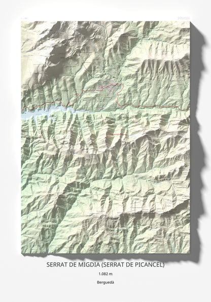 Mapa de relieve de Serrat de Migdia (Serrat de Picancel), 1082 m, Berguedà, lámina 100 Cims de Trobart 70 × 100 cm.