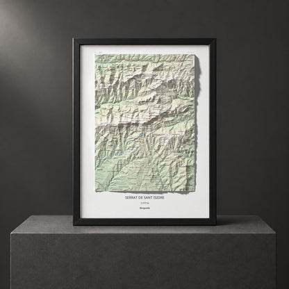 Mapa de relieve de Serrat de Sant Isidre, 1117 m, Berguedà, lámina 100 Cims de Trobart. Presentación enmarcada. 30 × 40 cm.