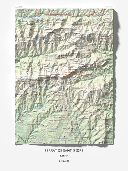 Mapa de relieve de Serrat de Sant Isidre, 1117 m, Berguedà, lámina 100 Cims de Trobart 30 × 40 cm.