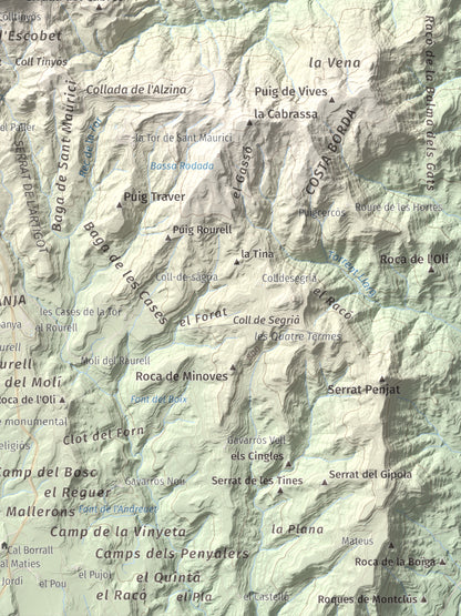 Mapa de relieve de Serrat de Sant Isidre, 1117 m, Berguedà, lámina 100 Cims de Trobart. Detalle de la zona inferior derecha. 30 × 40 cm.