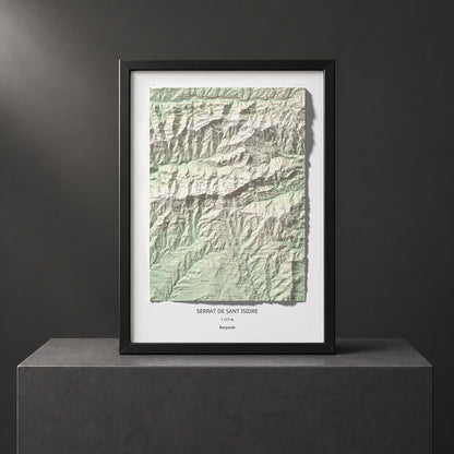 Mapa de relieve de Serrat de Sant Isidre, 1117 m, Berguedà, lámina 100 Cims de Trobart. Presentación enmarcada. 50 × 70 cm.