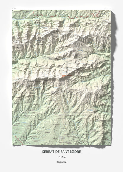 Mapa de relieve de Serrat de Sant Isidre, 1117 m, Berguedà, lámina 100 Cims de Trobart 50 × 70 cm.