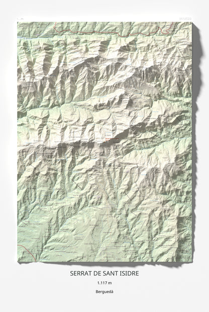 Mapa de relieve de Serrat de Sant Isidre, 1117 m, Berguedà, lámina 100 Cims de Trobart 61 × 91 cm.