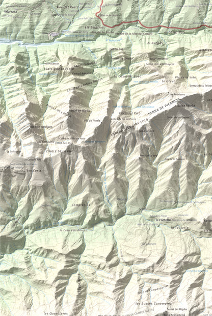 Mapa de relieve de Serrat de Sant Isidre, 1117 m, Berguedà, lámina 100 Cims de Trobart. Detalle de la zona superior izquierda. 61 × 91 cm.