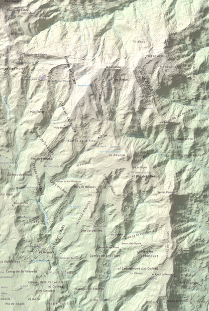 Mapa de relieve de Serrat de Sant Isidre, 1117 m, Berguedà, lámina 100 Cims de Trobart. Detalle de la zona inferior derecha. 61 × 91 cm.