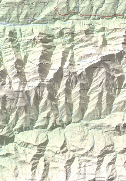 Mapa de relieve de Serrat de Sant Isidre, 1117 m, Berguedà, lámina 100 Cims de Trobart. Detalle de la zona superior izquierda. 70 × 100 cm.