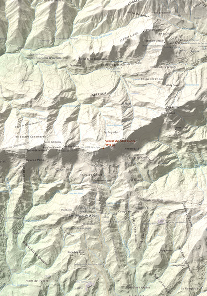 Mapa de relieve de Serrat de Sant Isidre, 1117 m, Berguedà, lámina 100 Cims de Trobart. Detalle de la zona central. 70 × 100 cm.