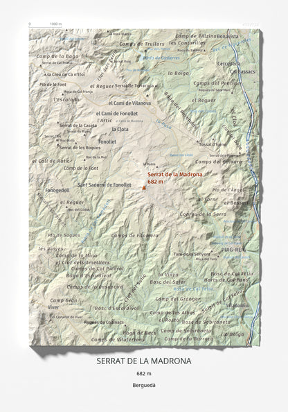 Mapa topográfico del relieve: Serrat de la Madrona, 682 m. Lámina completa. 21 × 30 cm.