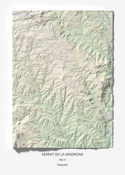 Mapa topográfico del relieve: Serrat de la Madrona, 682 m. Lámina completa. 50 × 70 cm.