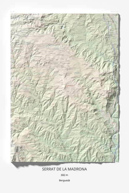 Mapa topográfico del relieve: Serrat de la Madrona, 682 m. Lámina completa. 61 × 91 cm.