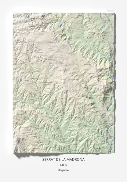Mapa topográfico del relieve: Serrat de la Madrona, 682 m. Lámina completa. 70 × 100 cm.
