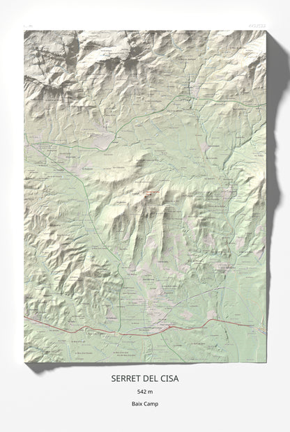 Mapa de relieve de Serret del Cisa, 542 m, Baix Camp, lámina 100 Cims de Trobart 61 × 91 cm.