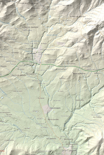 Mapa de relieve de Serret del Cisa, 542 m, Baix Camp, lámina 100 Cims de Trobart. Detalle de la zona superior derecha. 61 × 91 cm.