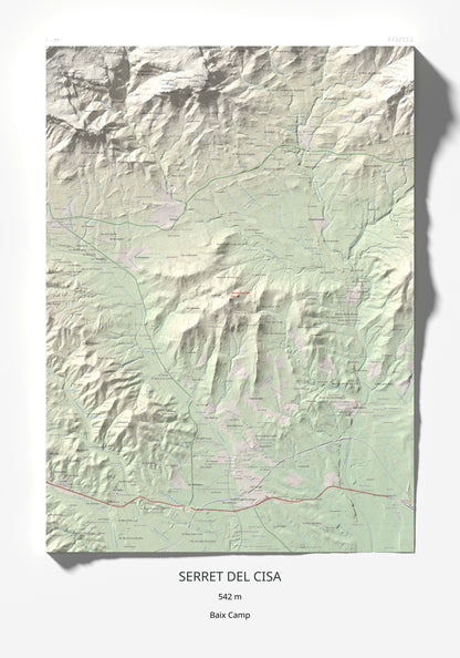 Mapa de relieve de Serret del Cisa, 542 m, Baix Camp, lámina 100 Cims de Trobart 70 × 100 cm.