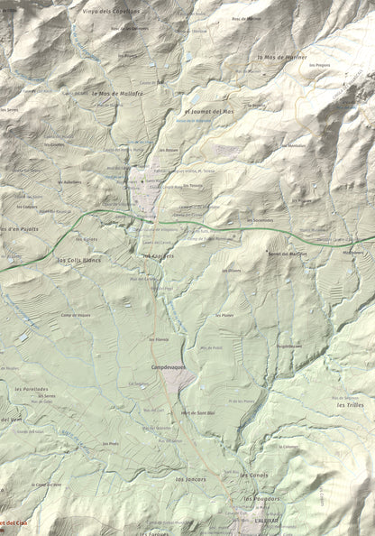 Mapa de relieve de Serret del Cisa, 542 m, Baix Camp, lámina 100 Cims de Trobart. Detalle de la zona superior derecha. 70 × 100 cm.