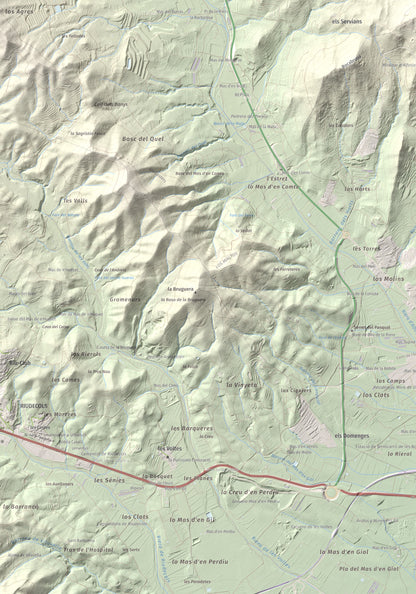 Mapa de relieve de Serret del Cisa, 542 m, Baix Camp, lámina 100 Cims de Trobart. Detalle de la zona inferior izquierda. 70 × 100 cm.