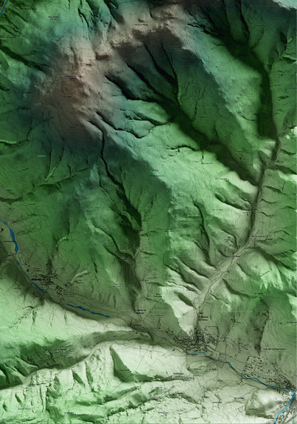 Mapa artístico del relieve de Setcases, al Ripollès, con 15 km de entorno y base topográfica ICGC. Detalle de la zona inferior derecha.
